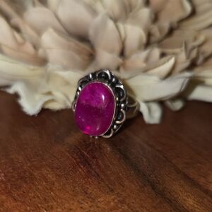 Dyed Pink Agate Ring Size 5¾ Silver Plated NEW